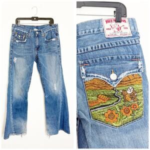 True Religion Men’s Buddha Nature Embroidered Y2K Joey Flare Jeans Vintage